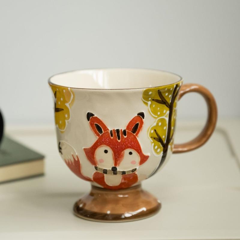 Unterglasurfarbe Frühstückstasse mit Henkel Keramiktasse Handbemalt Hohes Erscheinungsbild Wasserbecher Haushaltsbecher mit Löffel