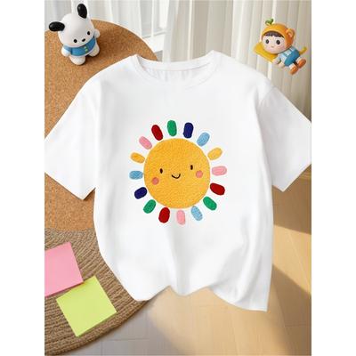 European Sizes Children's Summer Short-Sleeve T-Shirt, Cartoon Print Top for Boys and Girls, Featuring a Cute Design, Suitable for Outings and Daily