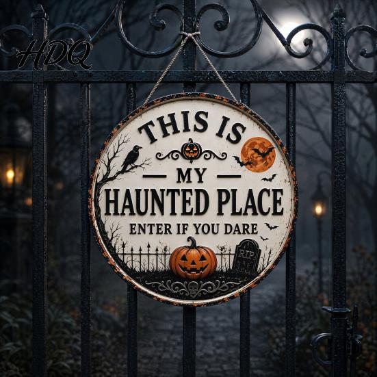 Seasonal Front Door Sign Halloween Sign This Is My Haunted Place Festival Decorative Plaque Hanging Plaque Metal Wall Art Decor Home Ornament
