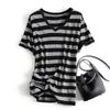 T-shirt Women Stripe Summer Casual Large Size Loose V Neck Pullover Short-sleeved Tops