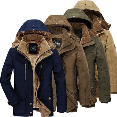 Zimné pánske zateplené, veľké veľkosti, vrchné oblečenie parka, s kožušinou, dlhé, zhrubnutie fleecom, s kapucňou, kabát na voľný čas