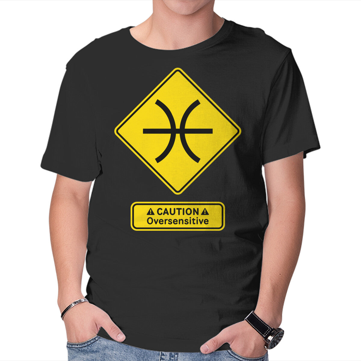 Unisex Crew Neck T-Shirt Caution Oversensitive Graphic Short Sleeve Casual Tee XS