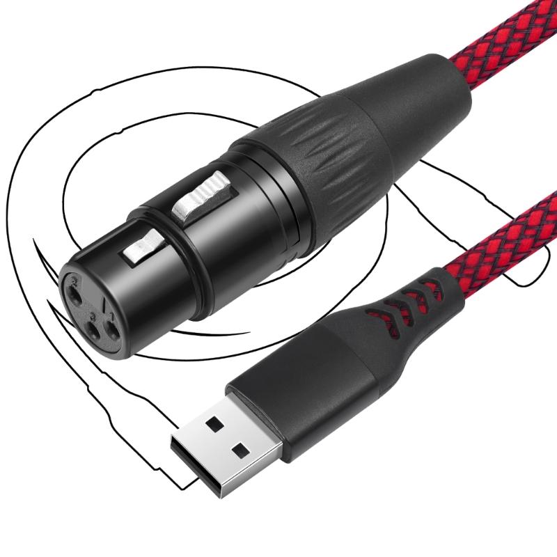 Professional USB A Male to 3Pin Female Connection Cable Portable Studio Recording Line for Dynamic Microphones