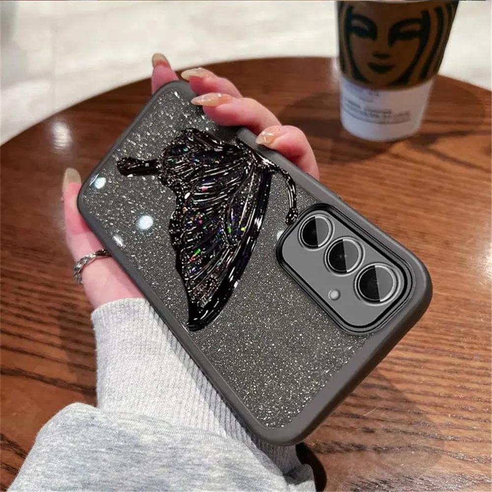 

Flowing Sand Butterfly Shiny Glitter Case For Samsung S25 S24 S23 S22 S21 Plus Note 20 Ultra S20FE Soft Quicksand Stand Cover For Samsung S25 FE