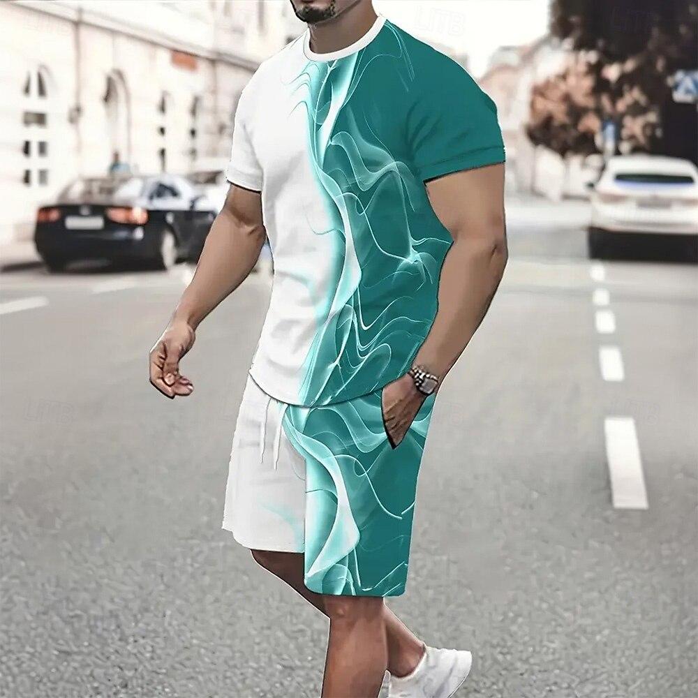 Men s Tees sets Summer Tops Short Sleeve Short Pants Crew Neck Sport Casual Outdoor Vacation Sport  Summer S