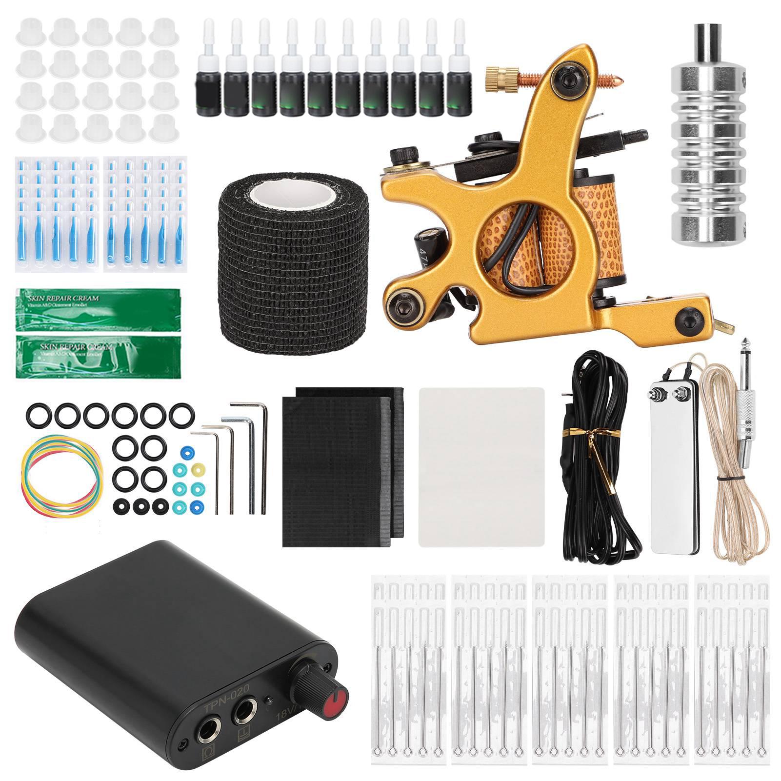 

Полный набор тату-машинок Профессиональная стартовая тату-машинка Блок питания Иглы Крем для заживления EU Plug