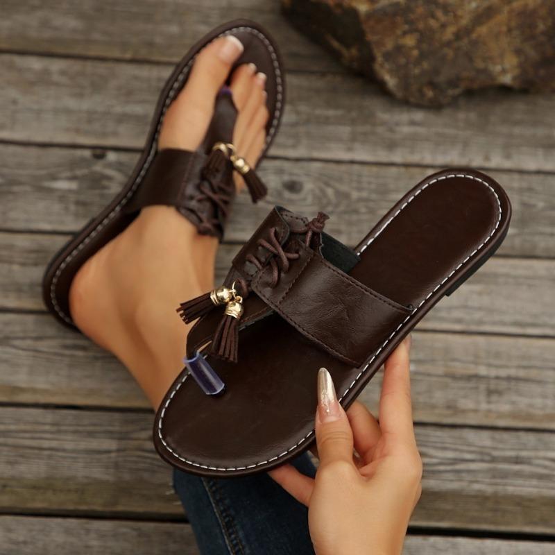 

Fashion Women s Slippers Summer New Round Head Clip Toe Front Strap Soft Sole Anti-slip Wear-resistant Flat Sandals 43