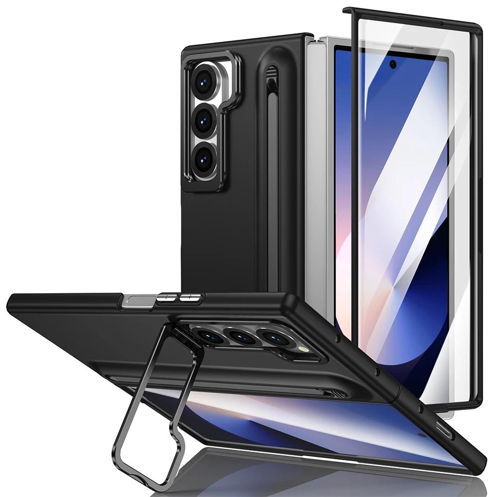 Luxus Business Stylus Slot Kickstand Hülle Für Samsung Galaxy Fold 7 6 5 4 Gehärtetes Glasfolie Integriert Anti-Drop Robuste Abdeckung
