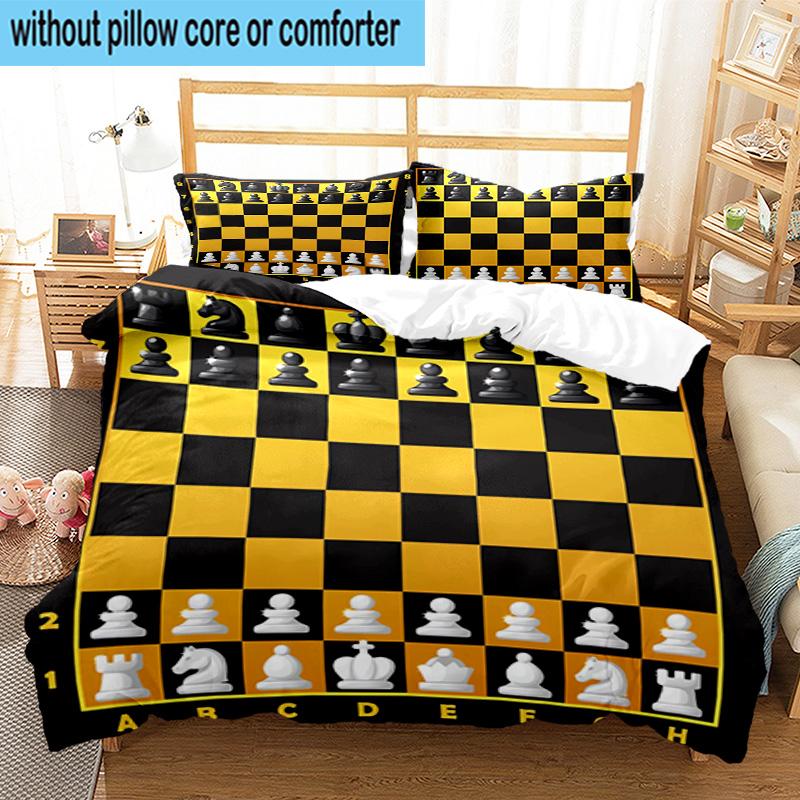 Chess Opening Strategy 3pcs Bedding,Including 1pc Duvet Cover And 2pcs Pillowcases Perfect for Christmas,Ideal for Bedroom, Dormitory