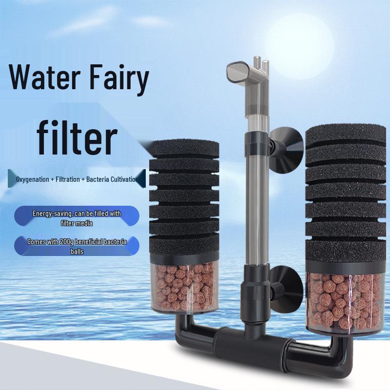 Wandmontierter Fischfilter mit zwei Köpfen, biochemischer Watte und Bio-Bällen.
