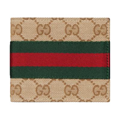 Gucci Webová funkce Dvojitý skládací design Peněženka z GG plátna Unisex peněženka Pískově hnědá 867335-FAF1B-9653
