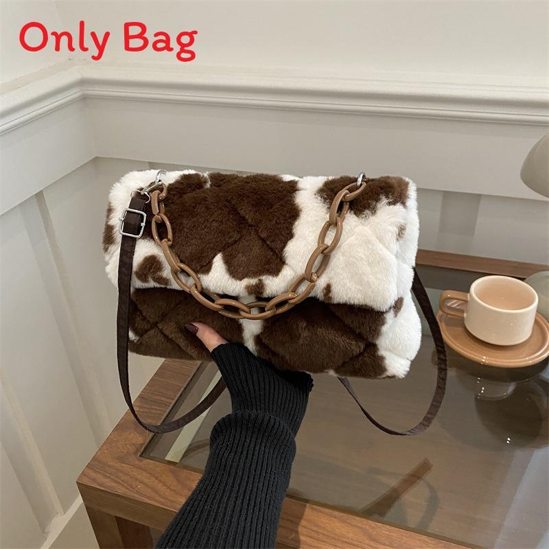 Plush Leopard Print Small Shoulder Bag With Top Flap For Daily Fashion