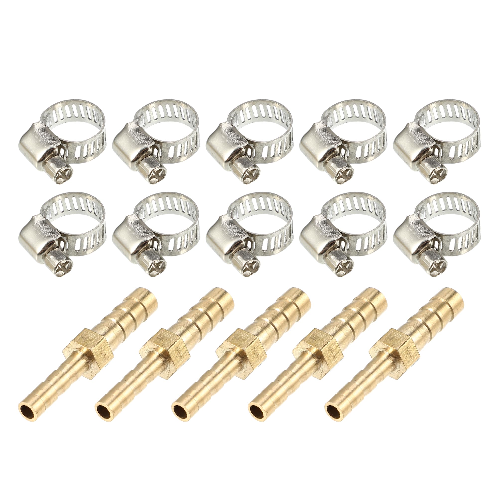 uxcell Copper Hose Fitting Connector Hose Barb Barbed Wire Pipe Fitting with Clamp 0.16 4-6mm