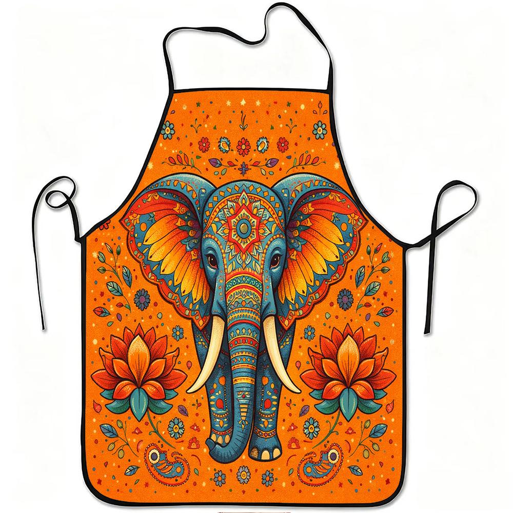 Ethnic Elephant Apron with Lotus Paisley, Artistic Cooking Baking Apron