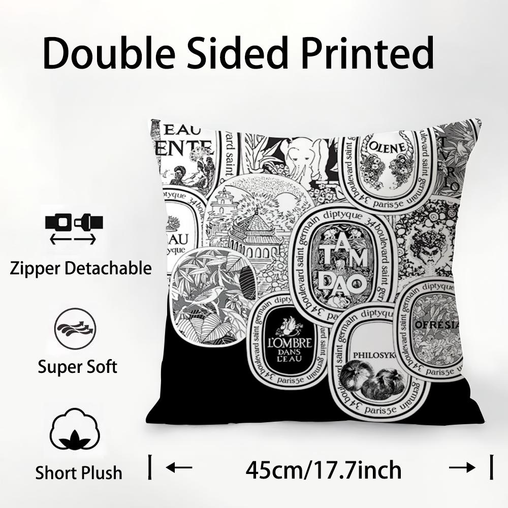 

Luxury D-Diptyques Pillow Case Plush Fabric Soft Double Sided Print Sofa Cushion Cover Throw Pillow Covers 16x16Inch