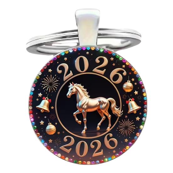 2026 Schlüsselanhänger mit Pferdemuster 2D Flacher Runder Metallanhänger für Autoschlüssel Taschen Dekoration Shin Geschenk