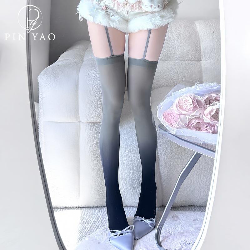 Internet Celebrities Gradually Change Color Open Stockings Sexy Thin Black Silk Velvet Anti-Hook Silk Babes Knee Socks Y2K Wind