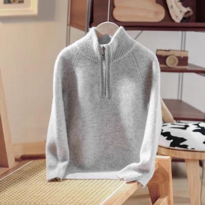 Maglione Spesso di Lana con Mezza Zip e Collo Semi-Alto per Bambini, Base Layer in Maglia di Cashmere per Ragazzi e Ragazze, Autunno/Inverno.