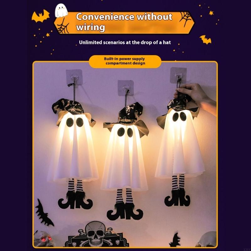 Lighted Specter Hanging Decoration Glowing Specter Hanging Ornament with LED Light For Porch Yard Indoor and Outdoor X3UC