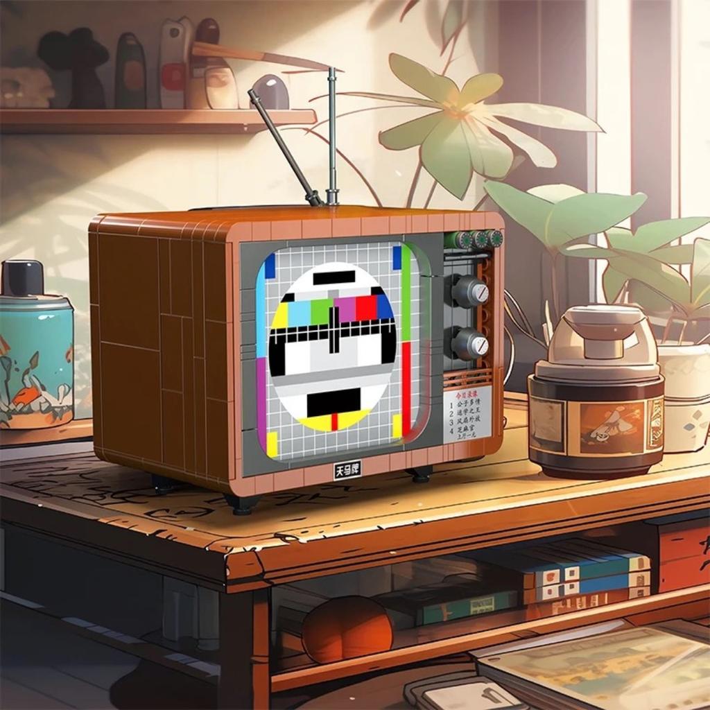 Stadt Mini Retro Haushaltsgeräte Modell Bausteine Fernseher Kühlschrank Radio MOC Spielzeug Ziegel Kinder Geburtstag Geschenk