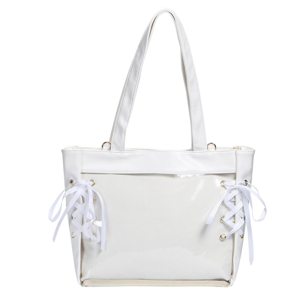 Harujio Ita Tote Oshikatsu A4 Schulter Große Rosa Tasche, Tasche, Tasche, Größe, Tasche, Niedlich, Fassungsvermögen, Beliebt, Schnürung, Schleife, Schwarz, Weiß,