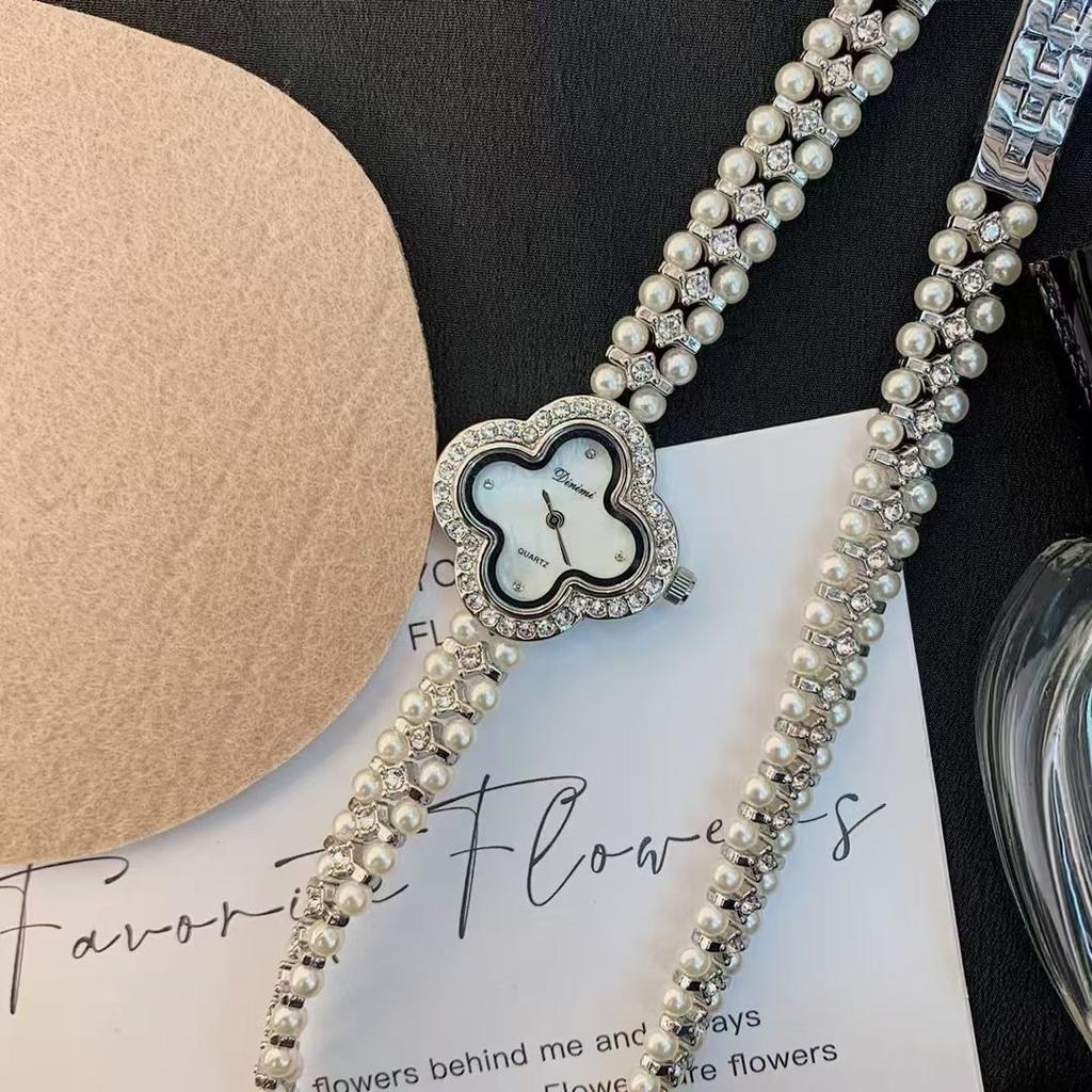 Orologio da Donna Dinimi Elegante al Quarzo Quadrante Madreperla Bracciale Extra-Lungo di Perle Orologi Avvolgenti Stile Vintage Femminile Regalo per Signora
