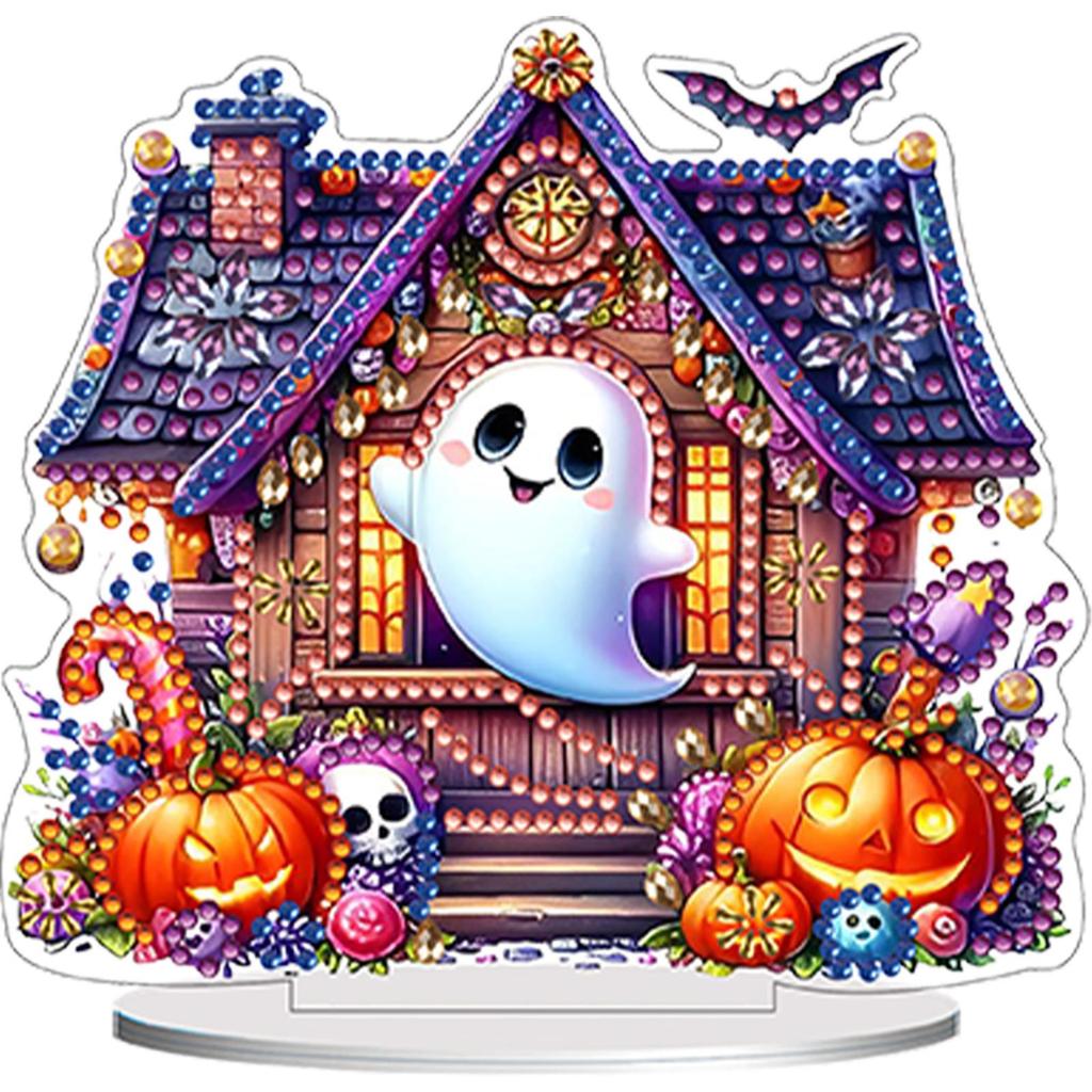 Acrylic Happy Halloween Diamond Painting Tabletop Ornaments Kit Table Top Diamond Painting Ornament Kits for Home Office Decor