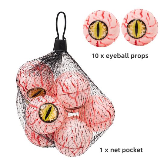 10 Pcs Halloween Fake Eyeballs Realistic Scary Plastic Bloodshot Eyeball In A Net Bag for Haunted House Halloween Party Decoration