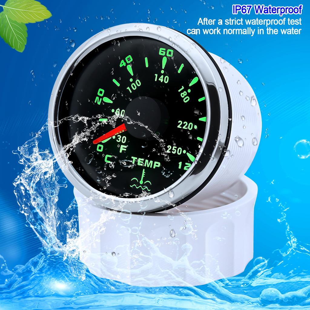 7 Colors Backlight Water Temperature Gauge 0-120 ℃ 30-250℉ Water Temp Indicator For Marine Boat Car Truck Waterproof 12V 24V Coolant Temperature