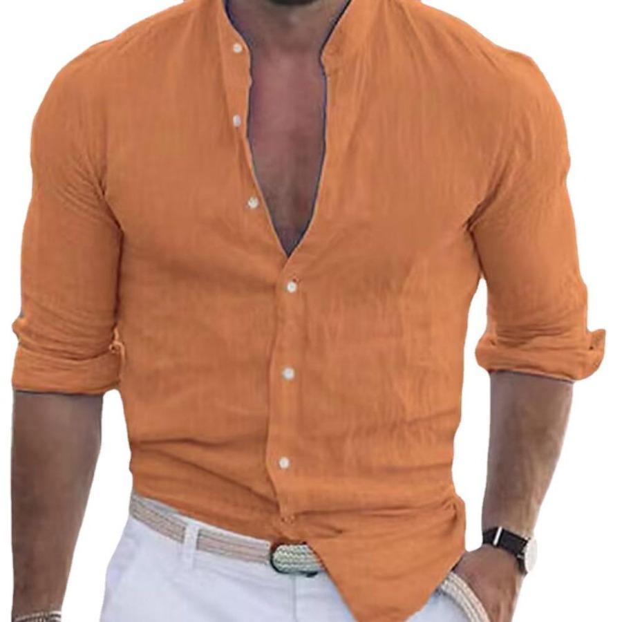 Men's Summer Autumn White Shirt Man Long Sleeve Cotton Linen Shirt Solid Blue Green Tops Clothing