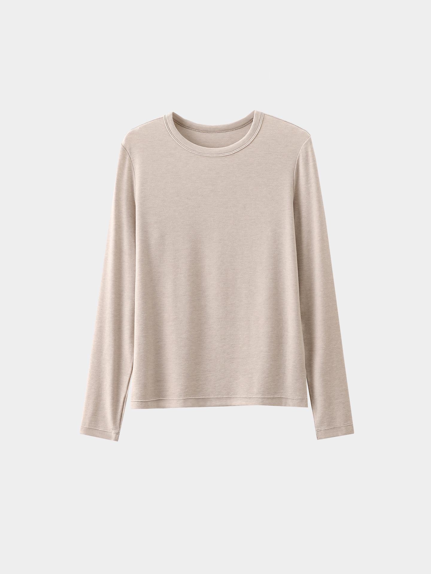 

2024 Роскошная рубашка из шерсти Tencel с длинным рукавом и круглым вырезом M 90-110 catties