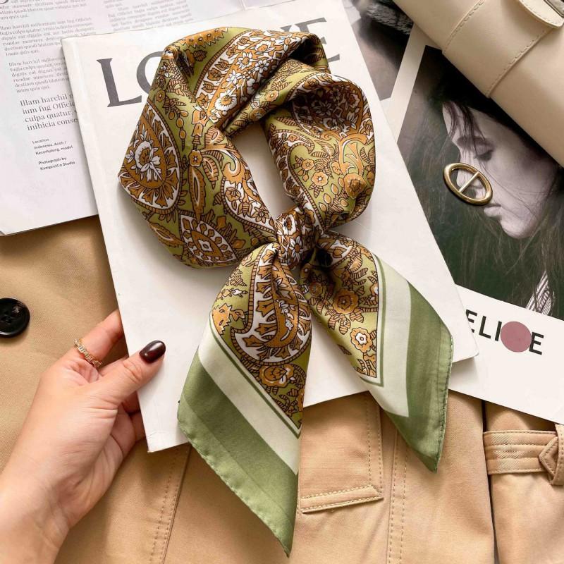 Elegant Silk-Like Square Scarf Women Korean Style Print Neck Lightweight 70x70cm Nylon Fashion Accessory