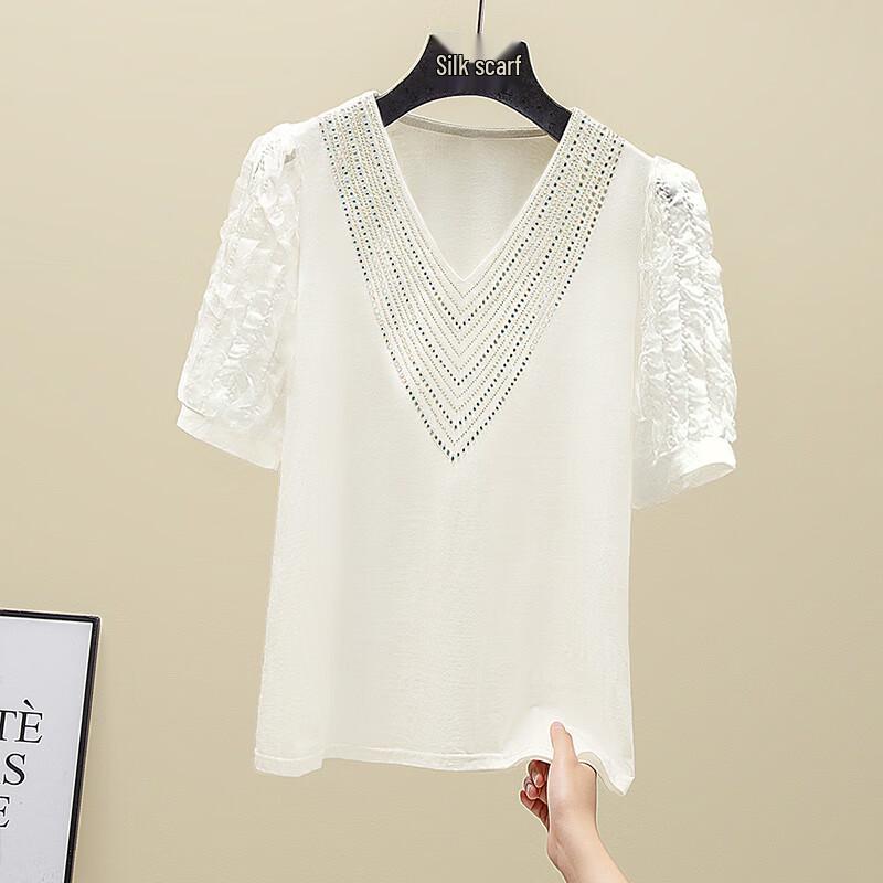 Camiseta de Moda para Mujer Sibaishere con Volantes de Pedrería y Patchwork