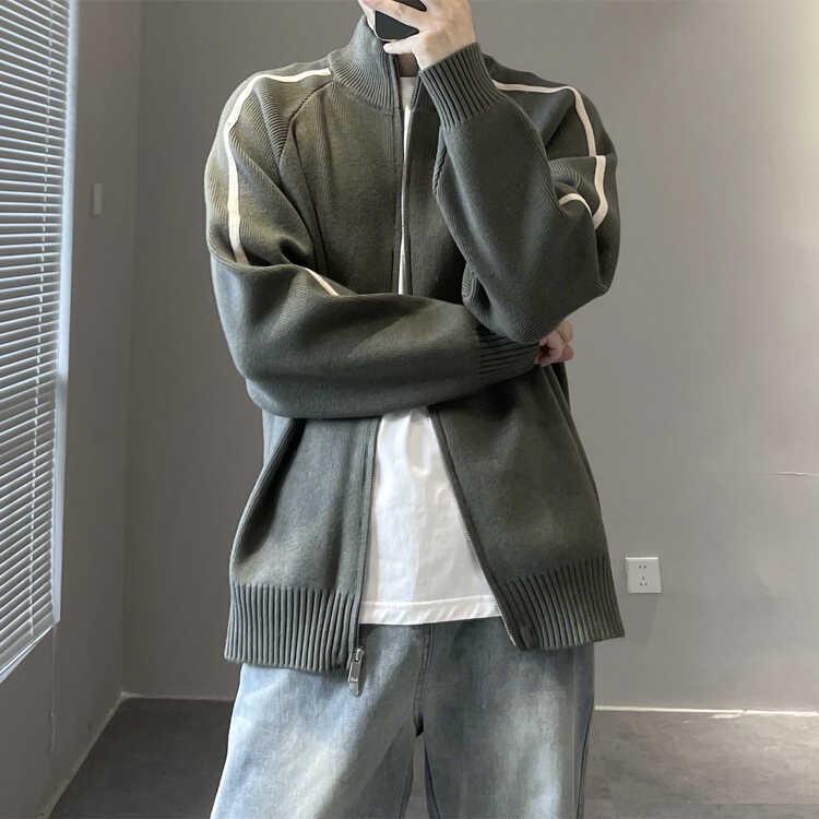 Men's Stand Collar Knit Cardigan Sweater: Autumn/Winter Loose Casual Jacket for Teens and Adults