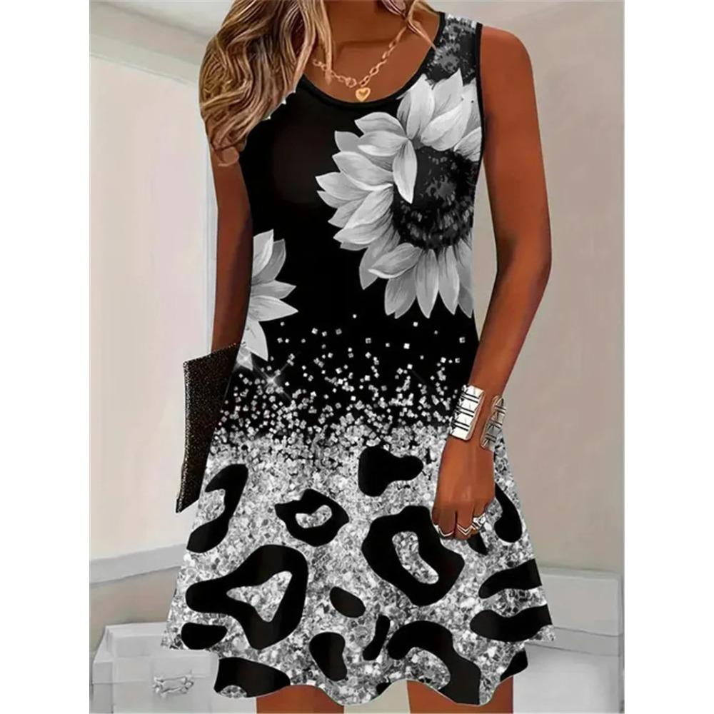 Fashion Floral 3D Printed Pattern Women Mini Dresses Summer Sleeveless Beach Casual Comfortable Soft Breathable Dress