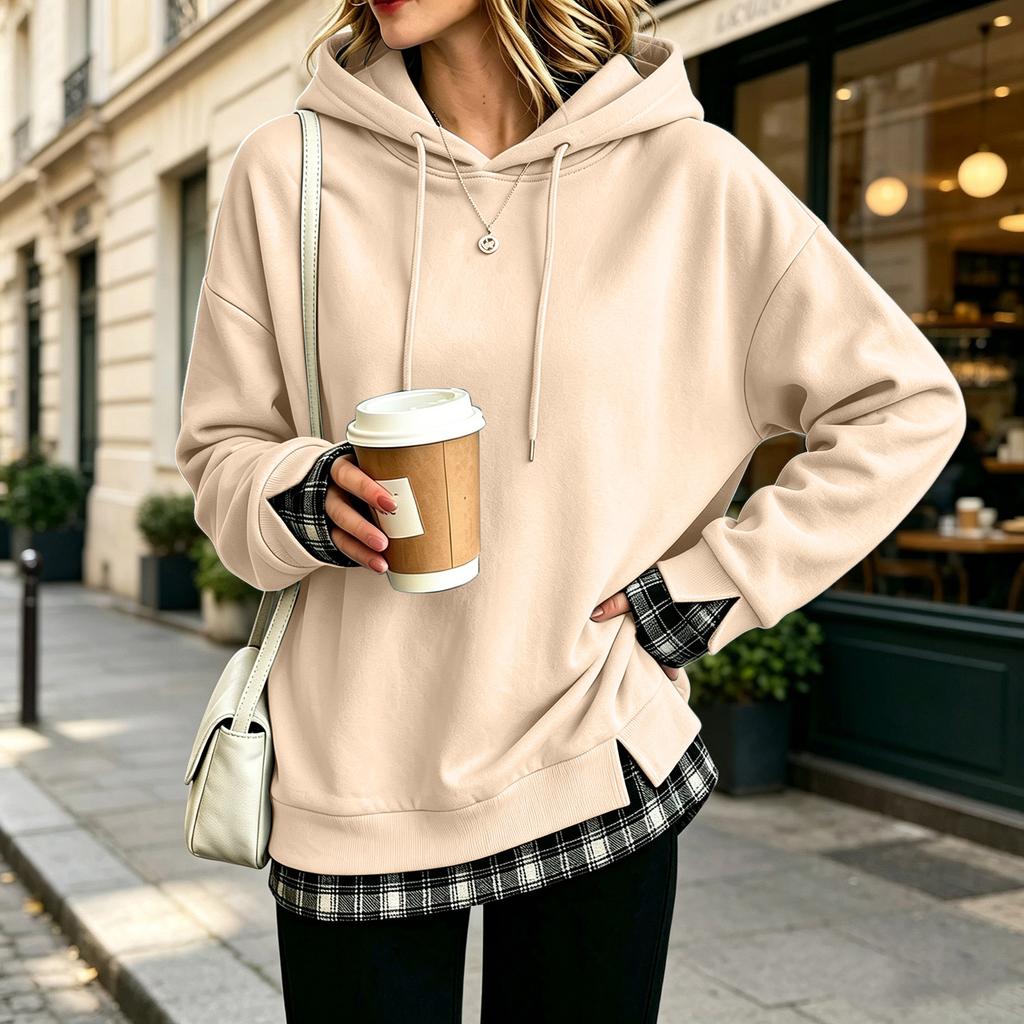 Women's Long Sleeve Striped Sweatshirt Casual Loose Fit Two Piece Look Top