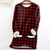 Women's Fashion Plaid Print Round Neck Long Sleeve Plush Winter Warm Pullover Top