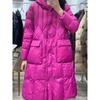 Literary retro loose large size long down jacket women's Chinese style slim fit hooded knee autumn and winter coat