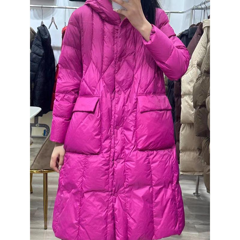 Literary retro loose large size long down jacket women's Chinese style slim fit hooded knee autumn and winter coat