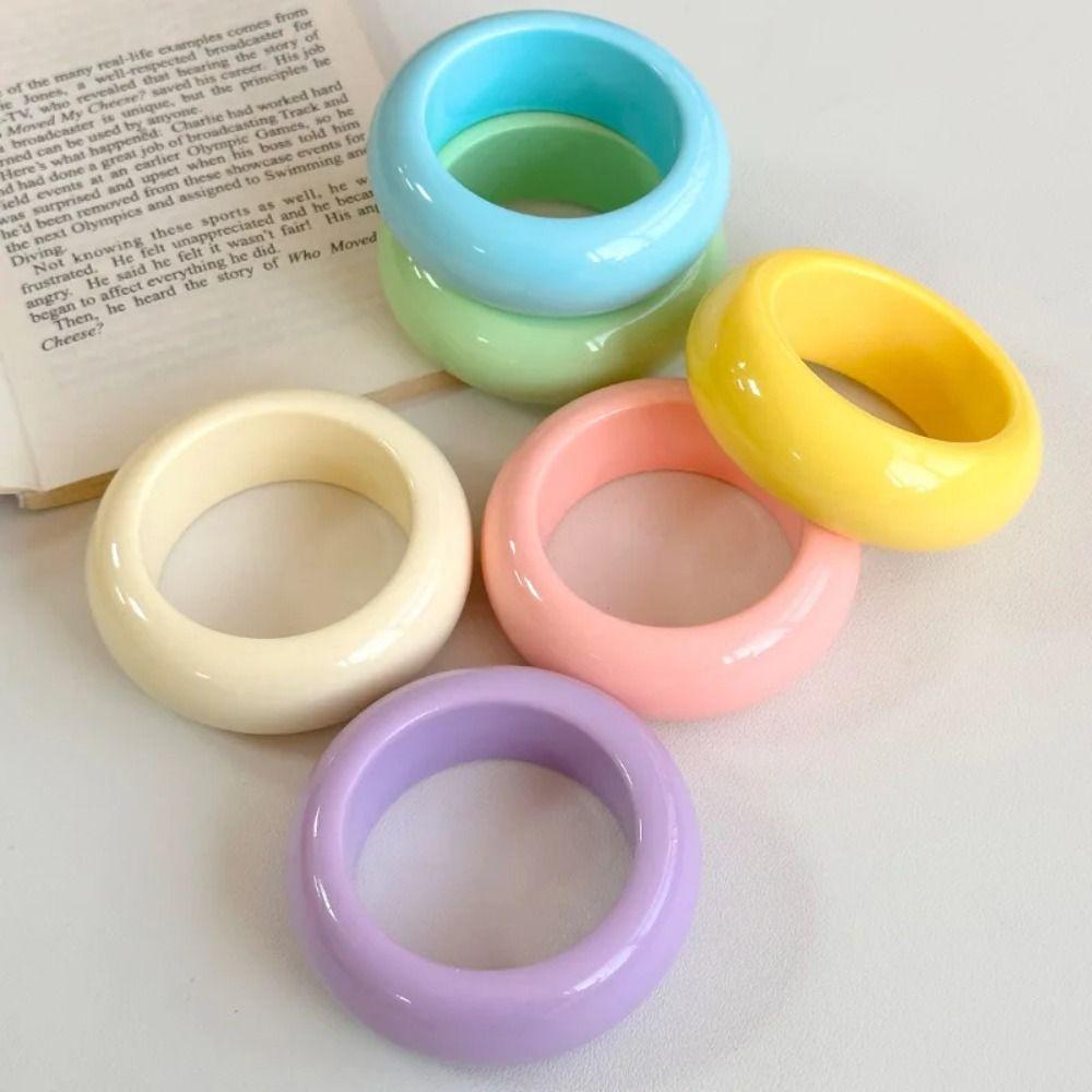 Bohemian Round Wide Bracelet Solid Color Retro  Hand Ring Cute Acrylic Bangle  Decoration