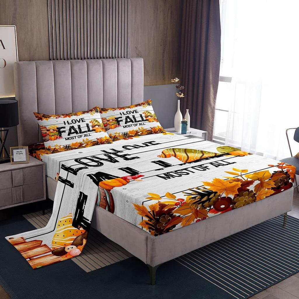 Autumn Harvest Pumpkin Pattern Sheet Four-piece Bedding Set Bedding Set Bedroom Dormitory Bedding Decoration