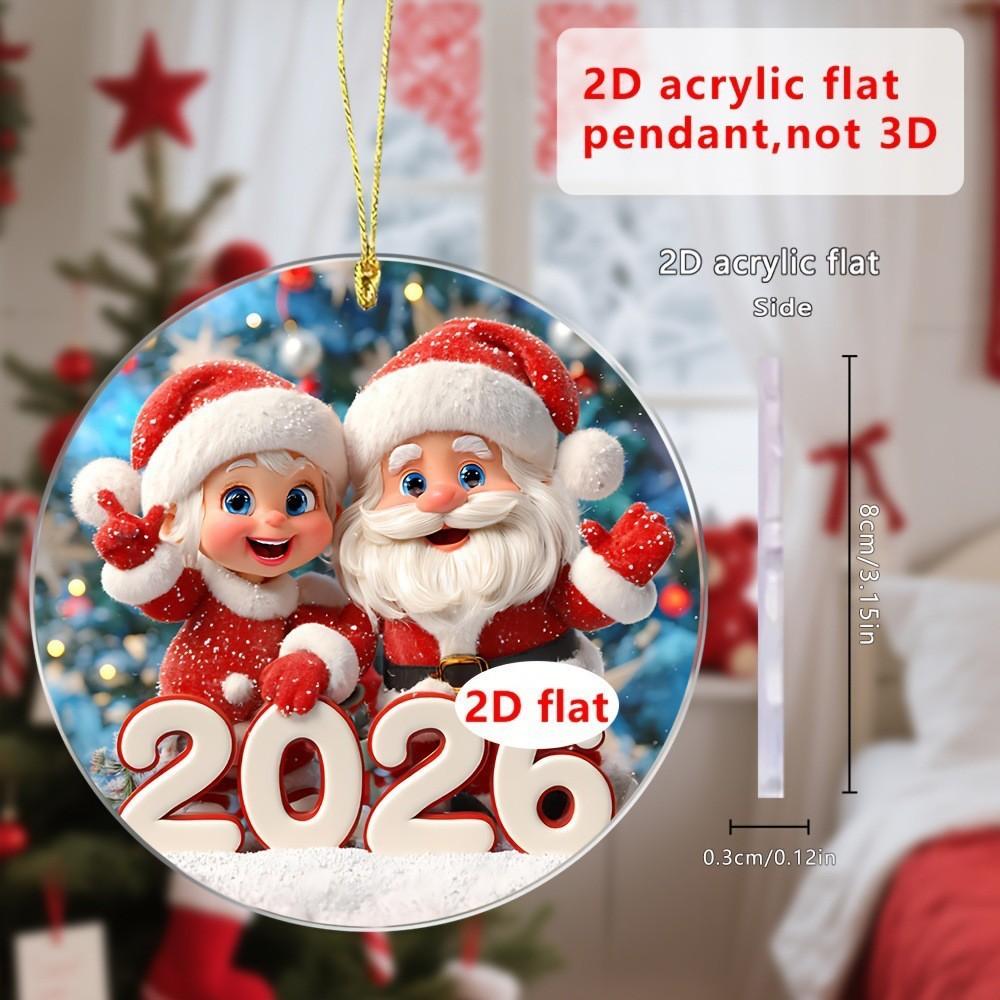 Claus Santa Cute Snowman Elk Pattern Acrylic Round Pendant For Christmas Decor