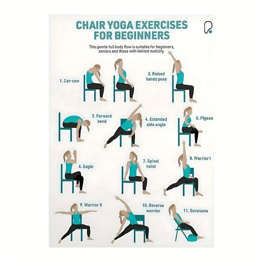 Afis Yoga pentru Începători - Exerciții de Yoga pe Scaun cu Flux Blând pentru Tot Corpul Ideal pentru Utilizare Acasă Perfect pentru Persoane Vârstnice