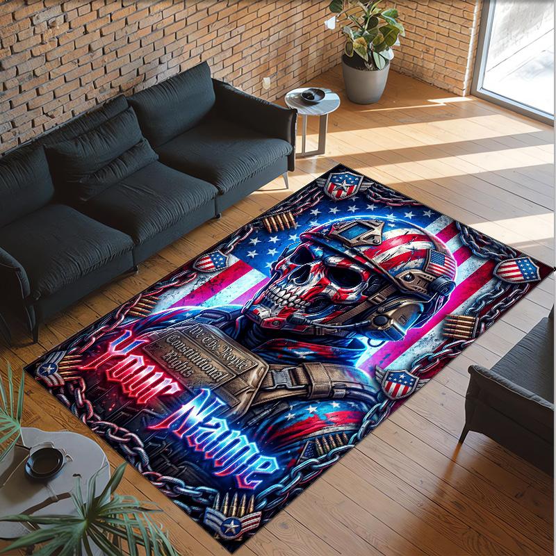 American Patriotic Theme Crystal Velvet Rug Personalized Custom Name Text Soft Floor Mat Home Decor
