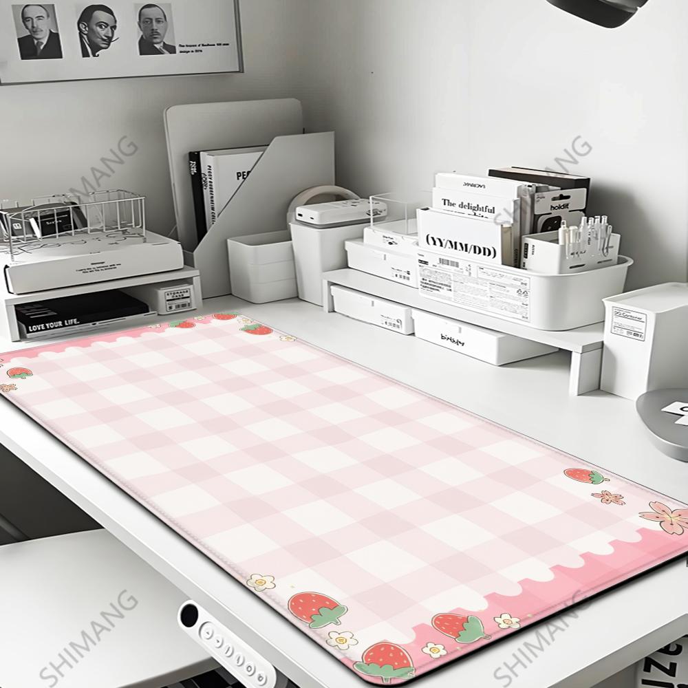 Strawberry Desk Mat Kawaii Mousepad Pink Cute milk sakura cherry blossom pattern Pastel aesthetic deskmat XXL gaming mouse pads 800x400x2mm