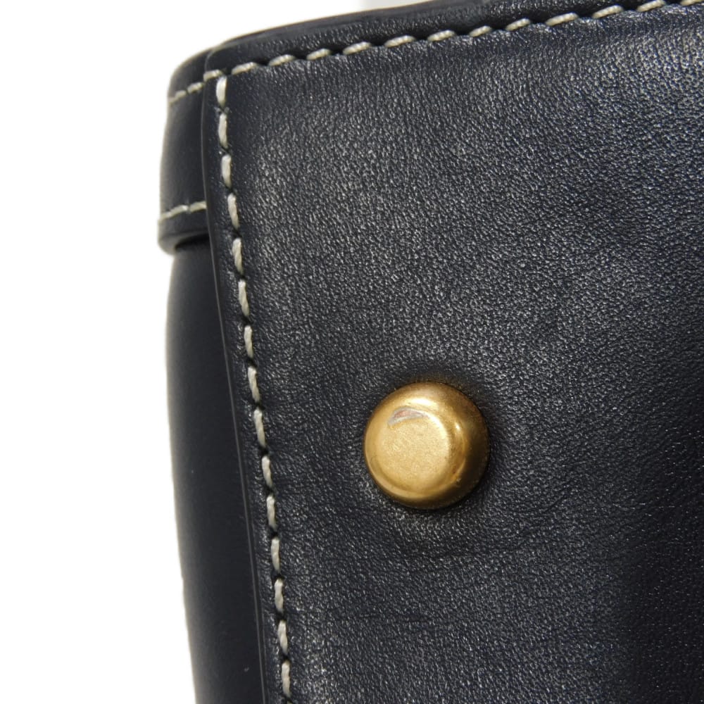 Used Walker Large Canvas Satchel (10833) and Navy Calfskin 2-Way Shoulder Bag (7924) with Double T Logo in Natural,