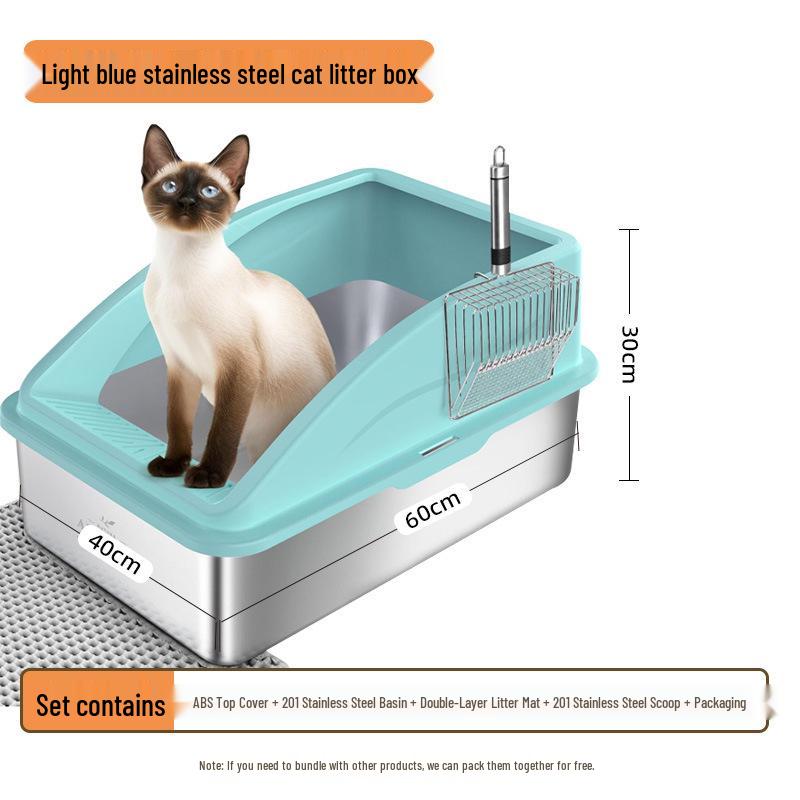 Stainless Steel Extra Large Cat Litter Box with Elevated Slope