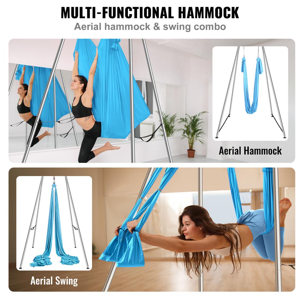 SucceBuy Aerial Yoga Frame & Hammock 9.67 ft Yoga Swing Stand W/13.1 Yards Aerial Hammock Max 551lbs Yoga Rig for Indoor Outdoor