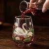 Glass Drinking Cup with Swan and Floral Print Design Stemless Glassware Suitable for Juice Water and Beverage Serving At Home or Office
