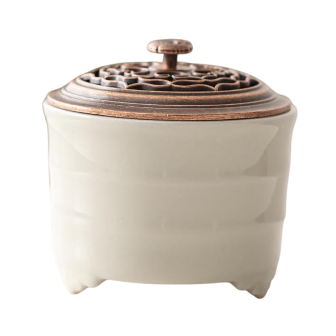 

Stylish Ceramic Incense Holder with Lid, White and Green, for Katori Incense Sticks, Mini Cones, Perfect for Buddhist Altars, Yoga, Reading, and